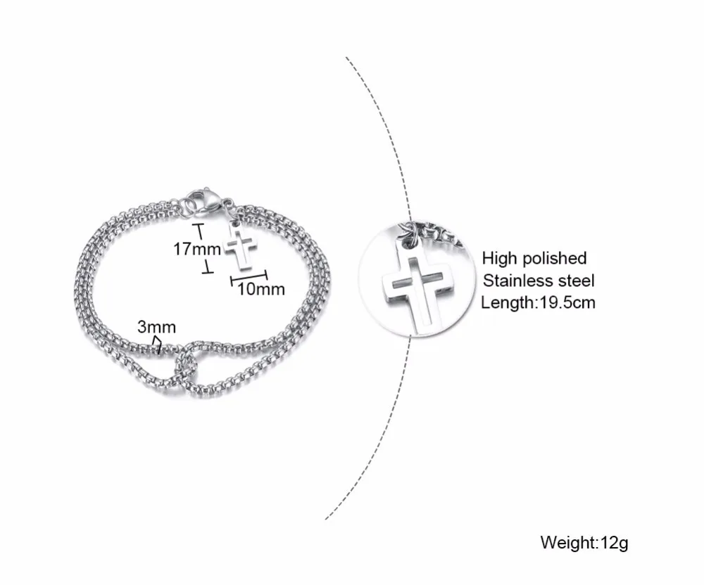 Двойная Цепочка Роло с крестом, очаровательный браслет для мужчин из нержавеющей стали, застежка-коготь Омаров
