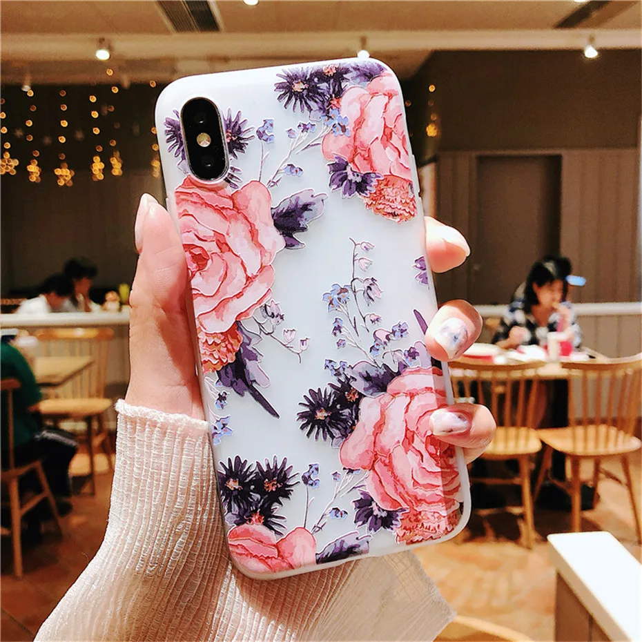 MOUSEMI 3D Relief Phone Case For iPhone 6 6S 7 8 Plus X 5 Floral Silicon Case Soft Capa For iPhone X XS MAX XR 5S SE Flower Case (20)