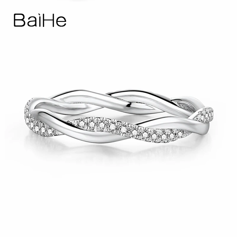 

BAIHE Real Solid 18K White Gold H/SI Natural Diamonds Ring Wedding Band Women Trendy Fine Jewelry Girl Man Ring Couple Ring Gift