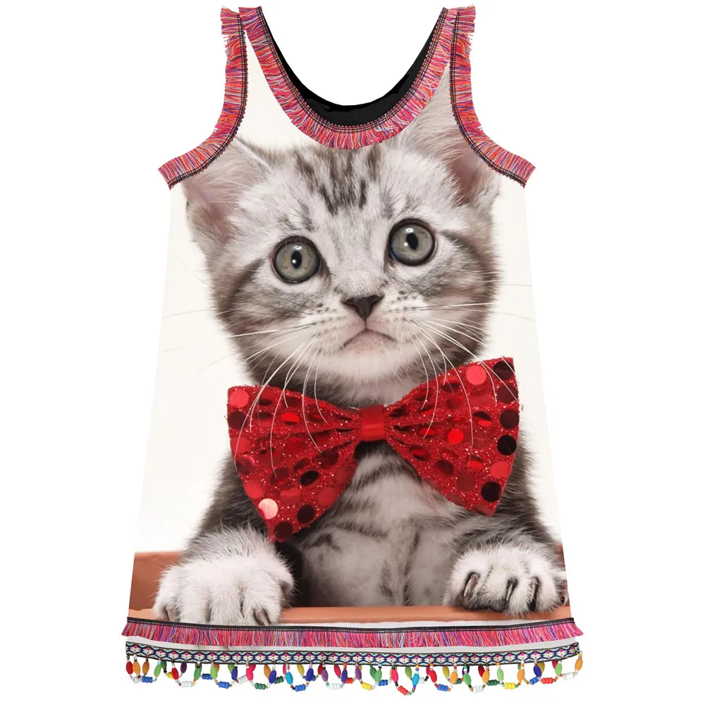 Girl clothing dress nice Girls lace Dresses Fashion cat Print Summer style brand Children
