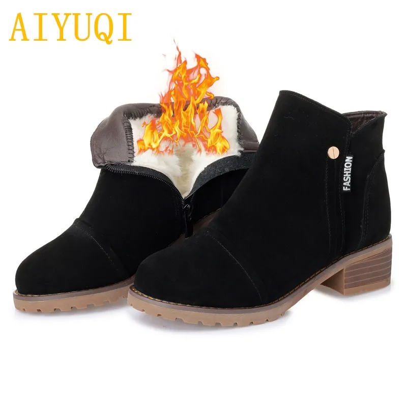 Kopen AIYUQI vrouwen suede winter laarzen 2018 nieuwe lederen vrouwen Martin laarzen, wol warme mode snowboots vrouwen schoenen