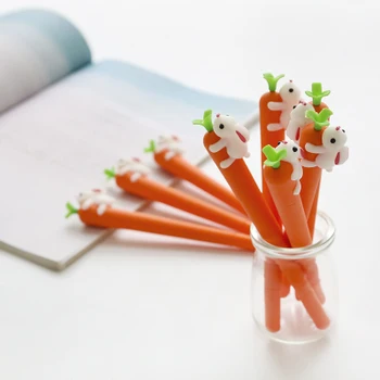 

6 Pens/Lot Creative Cute Carrot Gel Pen Kawaii Rabbit Pen 0.5mm Black Ink Gel Pens For School