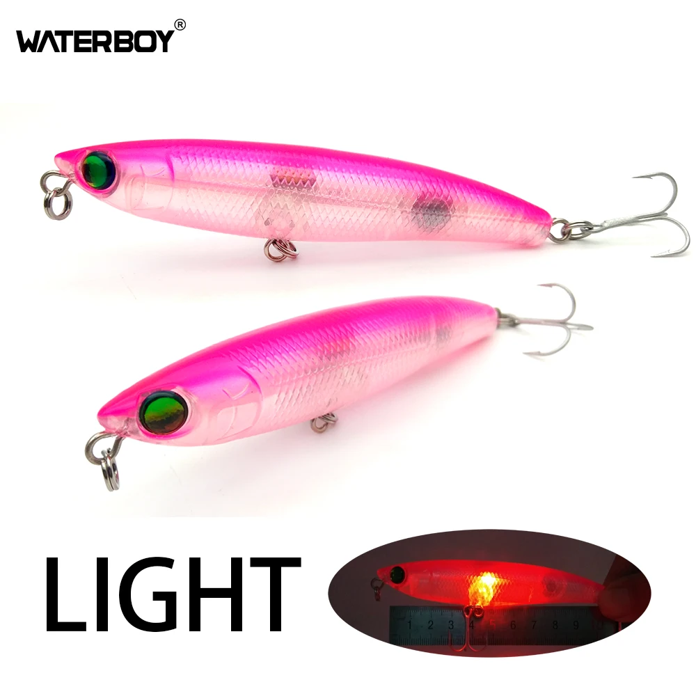 WATERBOY 11cm 20g Flashing LED Light Pencil Fishing Lure Treble Hook Electronic Luminous Fish Lamp Bait Stickbait Factory Price