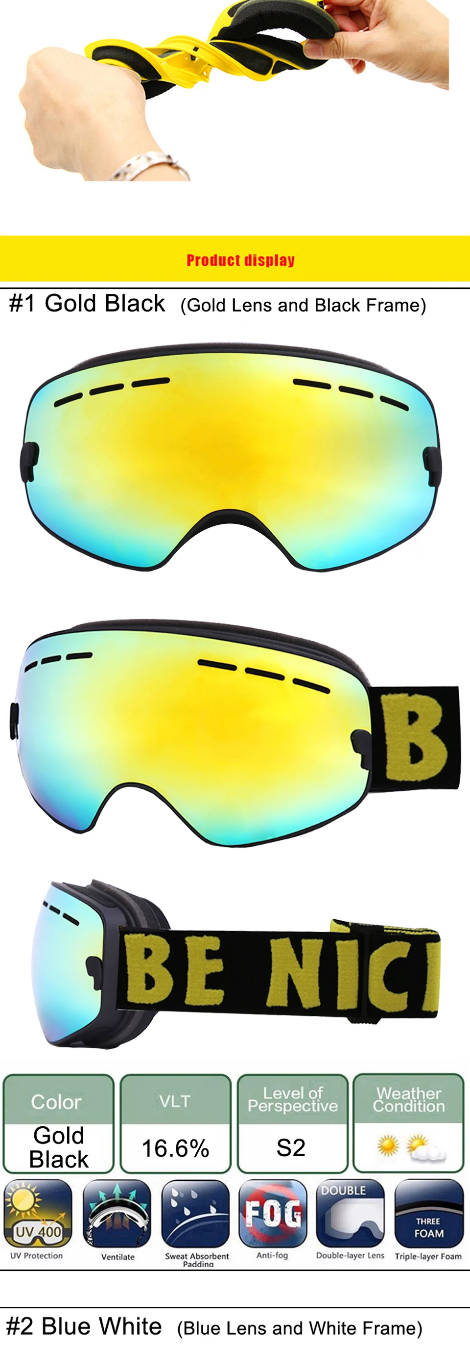 Детские лыжные очки, противотуманные, двойные линзы, лыжные очки, UV400, лыжные, сноуборд, скейтборд, снежные очки, лыжные очки, От 4 до 16 лет