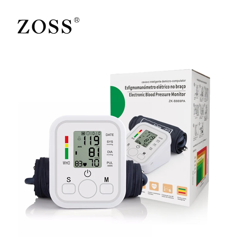 Preise ZOSS Englisch oder Russische Stimme broadcast digitale LCD oberen arm blutdruck monitor herz schlagen instrument tonometer herz rate