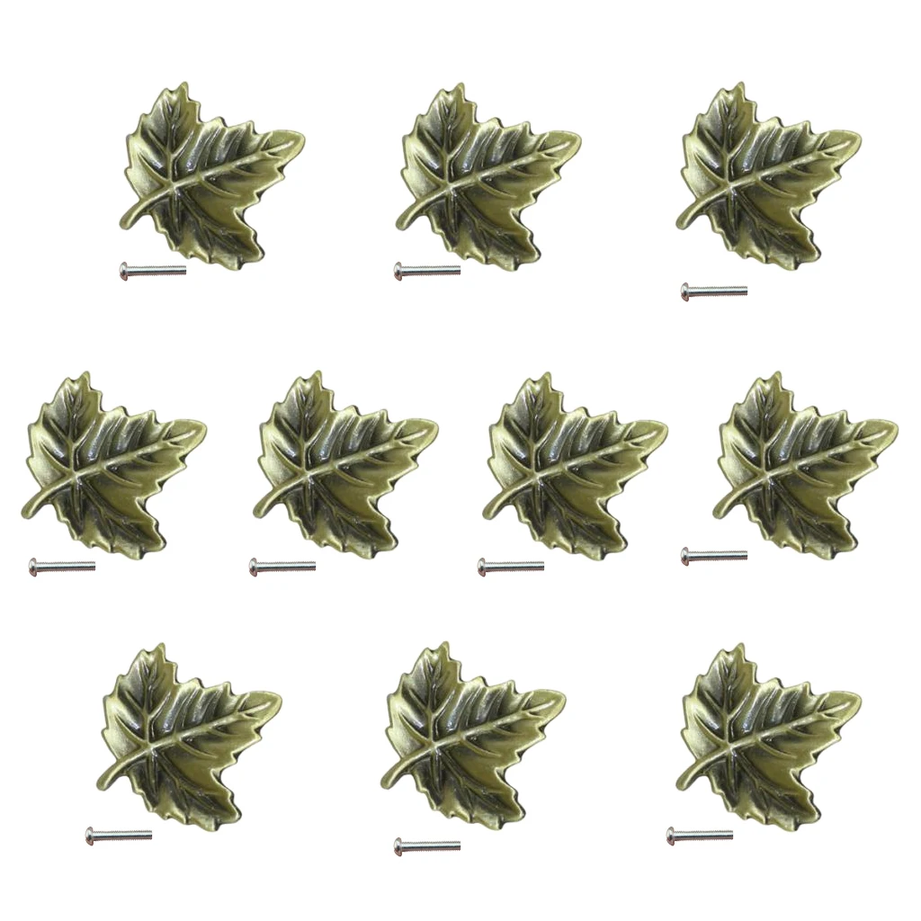 1Bag Zinc Alloy Antique Leaves Handle Drawing Cupboard Door Knobs Cabinet Wardrobe Pull