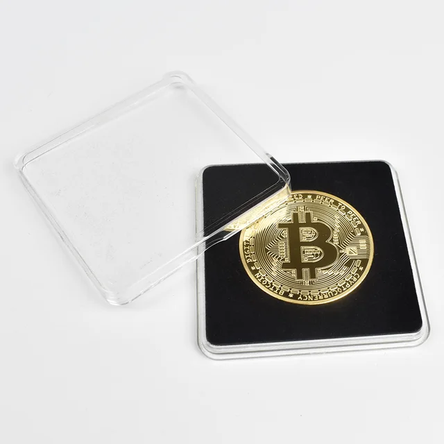 40mm Gold Bitcoin Coin with Acrylic Square Case Litecoin Eth XRP Doge IOTA Cardano ADA FIL Shiba Cryptocurrency Metal coin 3