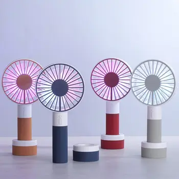 

Mini Handheld Fan with Colorful Light Sports Portable Rechargeable USB Fan with Standing Base 3 Speed Desktop Fan for Outdoor Tr