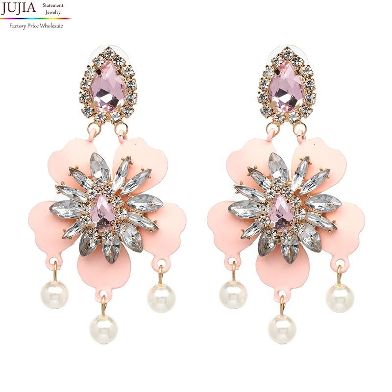 Бренд JUJIA, модные серьги с кристаллами, простая серьга с жемчугом и кисточкой, винтажные массивные серьги с кристаллами для женщин, ювелирные изделия
