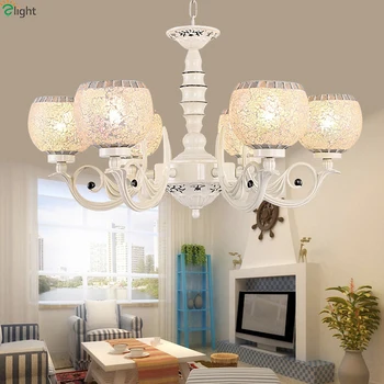 

Europe Ivory Metal Led Chandeliers Lighting Living Room Glass Shades Led Pendant Chandelier Lights Dining Room Led Hanging Light