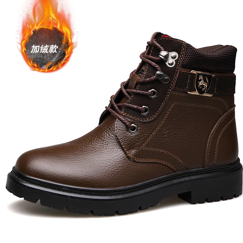 

Martins Men Boots Brown Black Work Male Boots Comfortable Warm Fur Winter Men Boots with Fur Anti-Slip Men Youth Casual Shoes