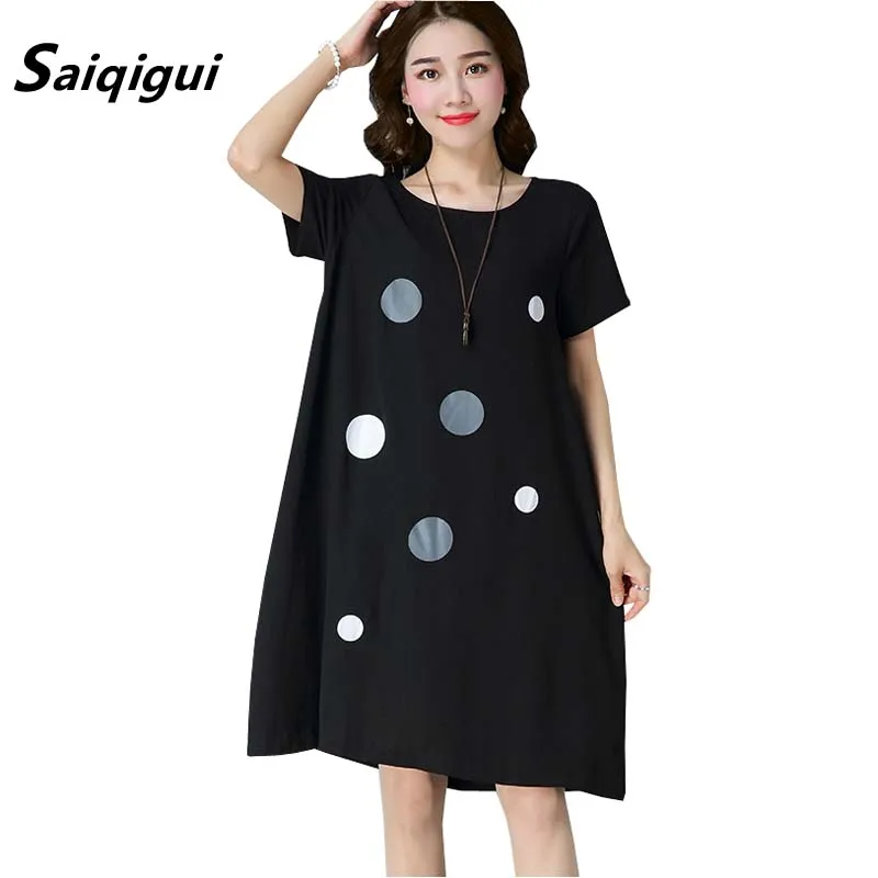 

Saiqigui 2019 Spring summer dress Vintage women dress casual loose cotton Linen dress vestidos robe femme plus size M-4XL