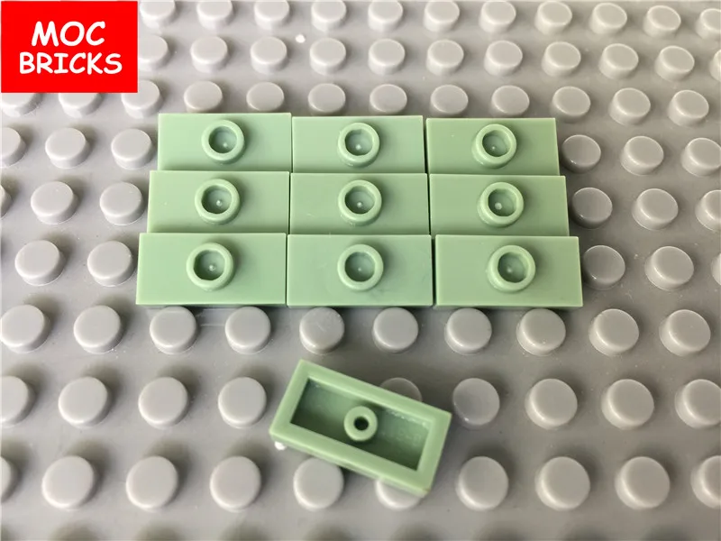 100 шт./лот MOC Кирпичи DIY песочный зеленый 1X2 пластины модифицированные 1 шпилька