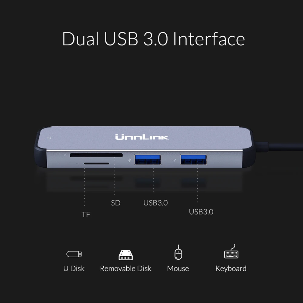 Unnlin USB C док-станция Тип C к HDMI USB 3,0 Micro SD кард-ридер Thunderbolt 3 док-станция для MacBook pro S10 S9 S8 Dex P30 P20 mate10