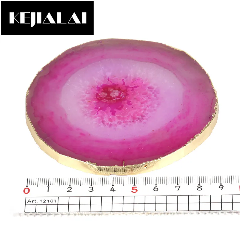 

KEJIALAI Natural Gems Crafts Semi Precious Glass Slice Coaster Cup Mug Glass Beverage Holder Pad Druzy Quartz Geode Glass Luxury
