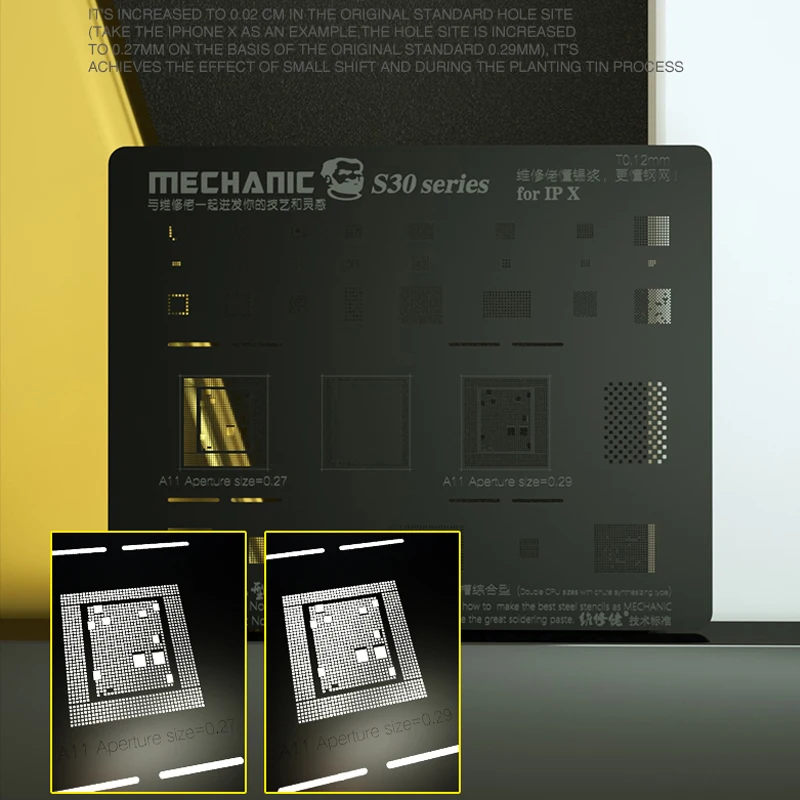 Mechanic S30 0 12 мм черная стальная сетка BGA трафарет высокой температуры 500 °C для iPhone XS