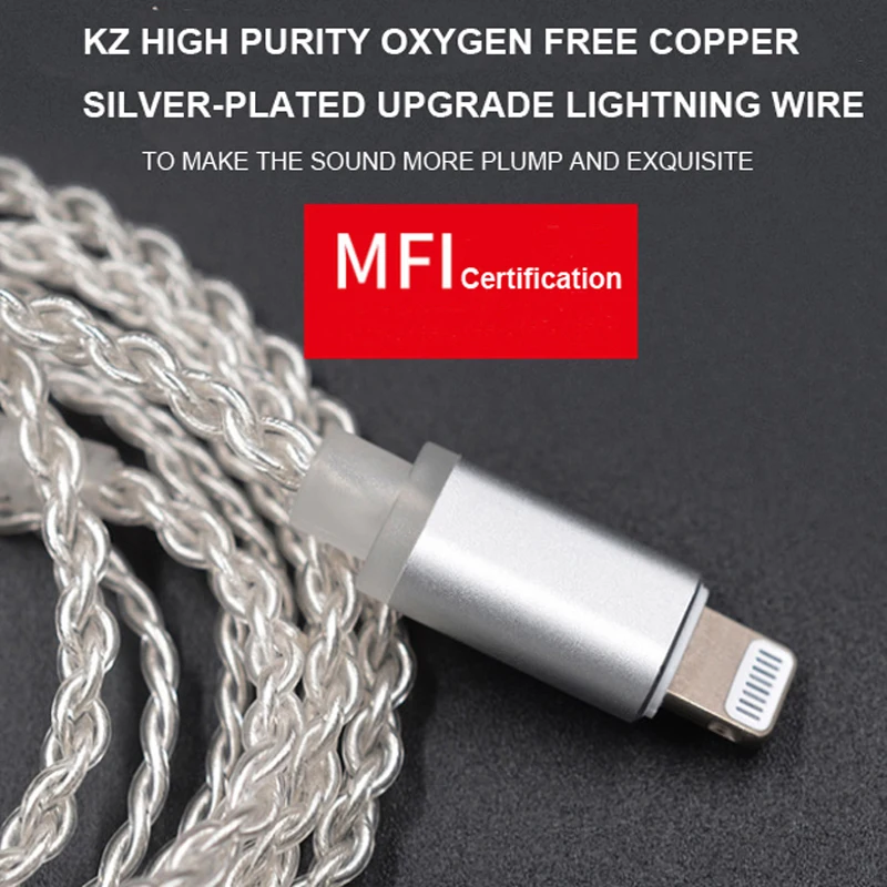 

Original KZ earphone accessorie Lighting Silver Plated Upgrade Cable for KZ BA10 ZS10 ZST ZS5 ZS6 MMCX for SE215 SE535 SE846