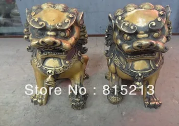 

wang 000254 China Bronze Suclpture Wealth JiXiang Foo Fu Dog Men Lion Ball Statue Pair