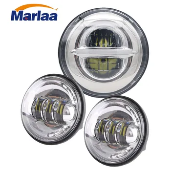 

Marlaa 7" LED Headlight Projector + 2 x 4-1/2" LED Auxiliary Spot Fog Light Passing Lamp for Motorcycle