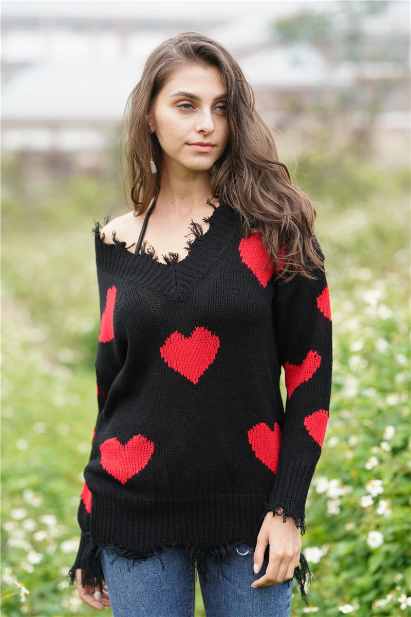 Women Sweater 2019 fashion autumn winter loose hollow breathable patchwork womens sweater womens heart pattern pullovers sweater