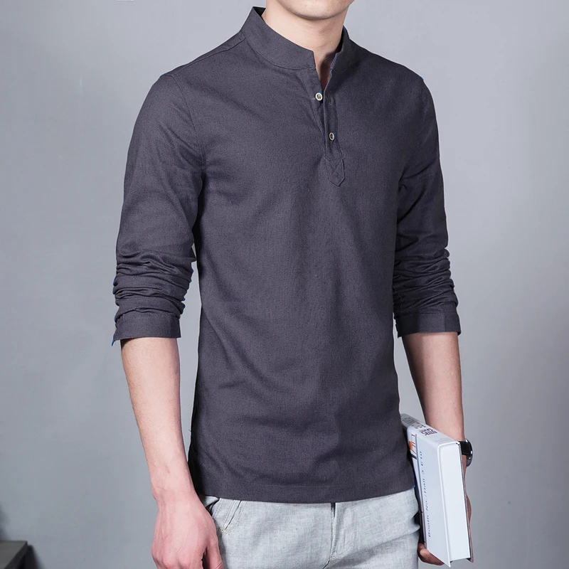 WSGYJ размера плюс 5XL летняя льняная рубашка Мужская винтажная Повседневная китайская рубашка чистый цвет свободная с длинным рукавом мужская одежда