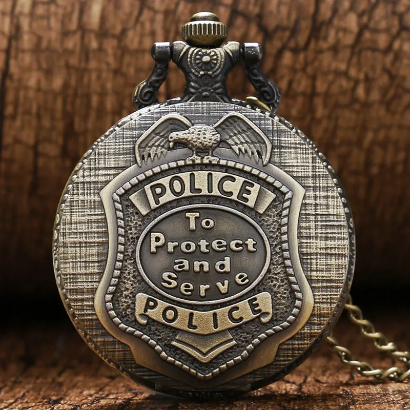 Ретро кварцевые карманные часы полиции служить и защищать Марк Античная бронзовая Fob часы Для мужчин подарок с Цепочки и ожерелья Чиан