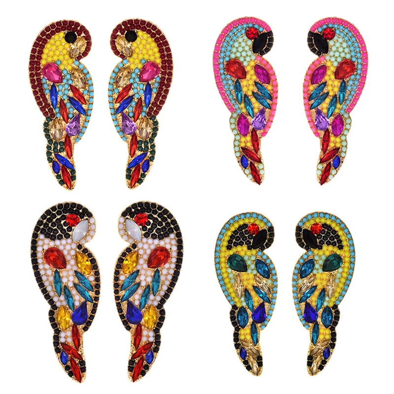 

Handmade Cute Animal Woodpecker Bird Earrings Vintage 2019 Yellow Blue Color Crystal Drop Earrings For Women Wedding Jewelry