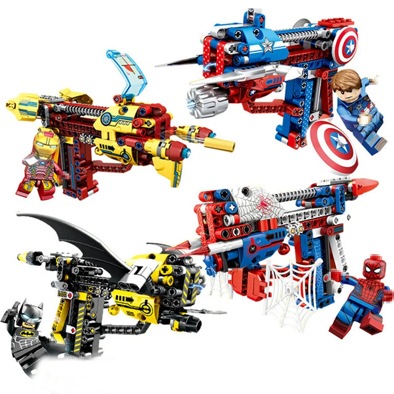 

Building Blocks Toy Marvel Avengers Assembled Models gun Superhero Can Launch Guns Educational DIY Bricks Toys For Kids