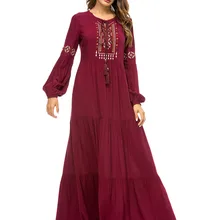 Элегантное платье с вышивкой Абаи кимоно Ближний Восток Рамадан Исламская Костюмы Макси платье длинный рукав, мусульманский длинные халаты Vestidos