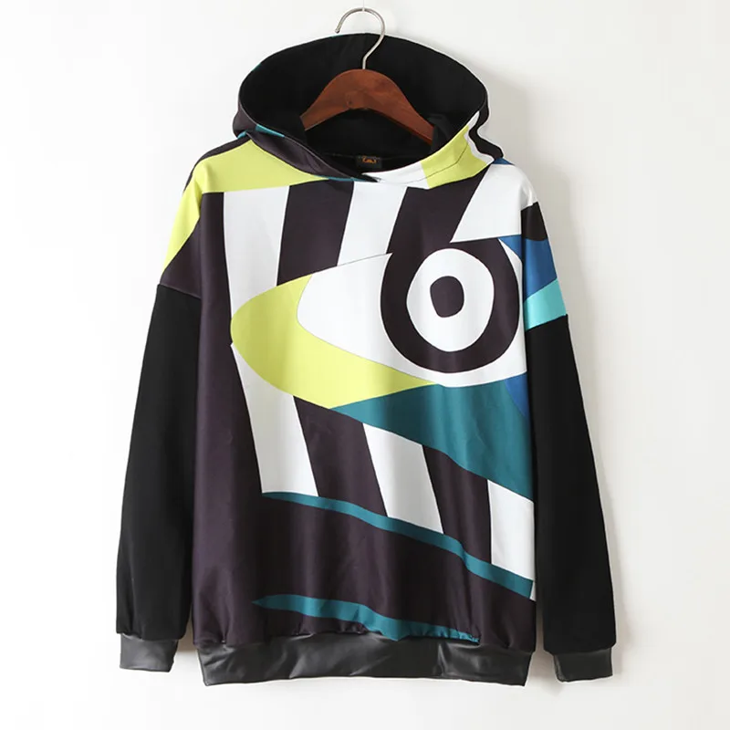 

just.be.never women hoodies hooded pulloves cartoon eyes printed autumn winter tops long sleeve streetwear black female hip hop