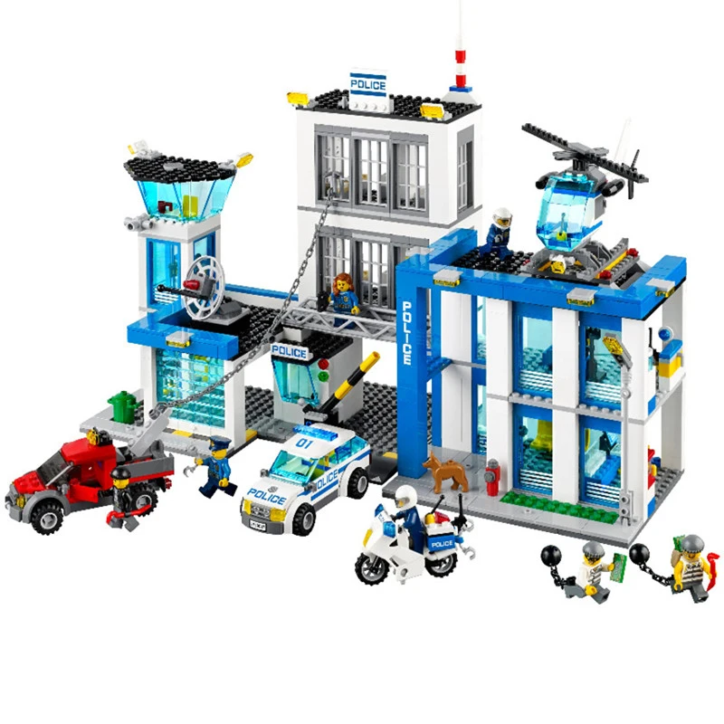 

890Pcs 10424 City Police Station Building Blocks Action Figures Set Helicopter Jail Cell Bringuedos 60047 Bricks Toys