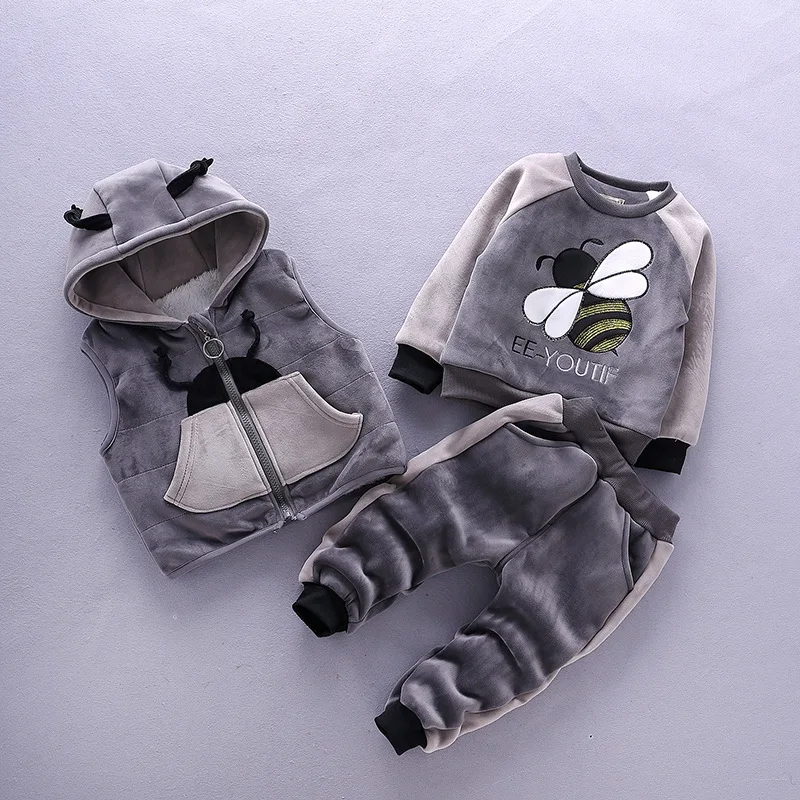 

Winter Baby Girls Boys Clothes Sets Children Cartoon Cotton-padded Thicken Coat Vest Pants 3Pcs Kids Infant Warm Outdoot Suits