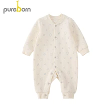 Pureborn/комбинезон с длинными рукавами для новорожденных; Комбинезон для маленьких мальчиков и девочек; Верхняя одежда для малышей; одежда на весну и осень