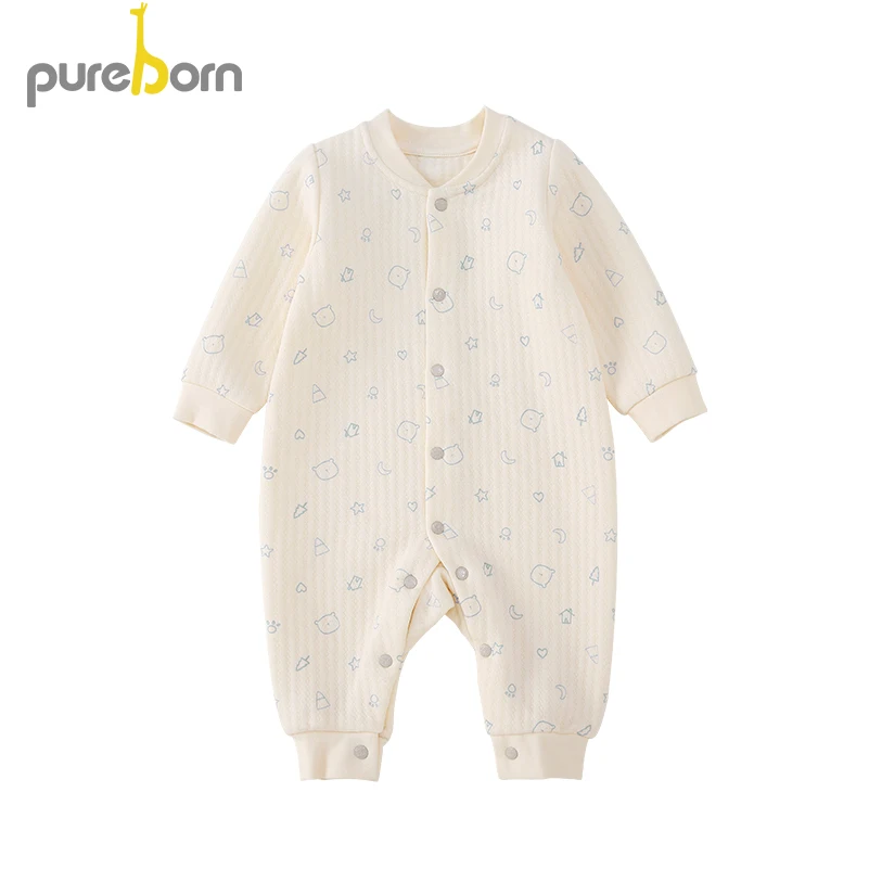 Pureborn/комбинезон с длинными рукавами для новорожденных Комбинезон маленьких