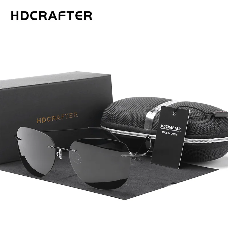 US $22.08 Hdcrafter 9g Ultralight Rimless Sunglasses Titanium Men Brand Designer Frameless Polarized Sun Glasses Women Screwless Eyewear