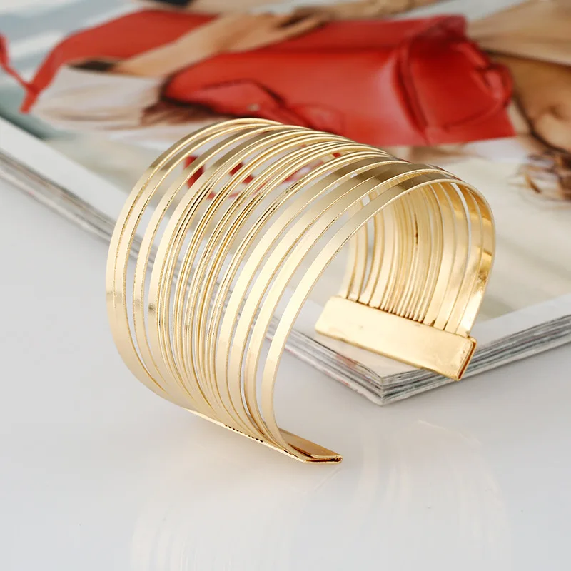 Макси… от lzhlq манжета браслет для женщин Геометрическая широкая линия металлическое покрытие жесткий браслет в стиле панк модный бренд ювелирные изделия аксессуары - Окраска металла: Gold color