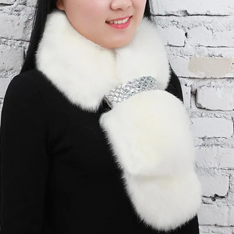 Fluffy Faux Fur Scarf Women Winter 2018 New Fashion Rex Fur Collar Warm