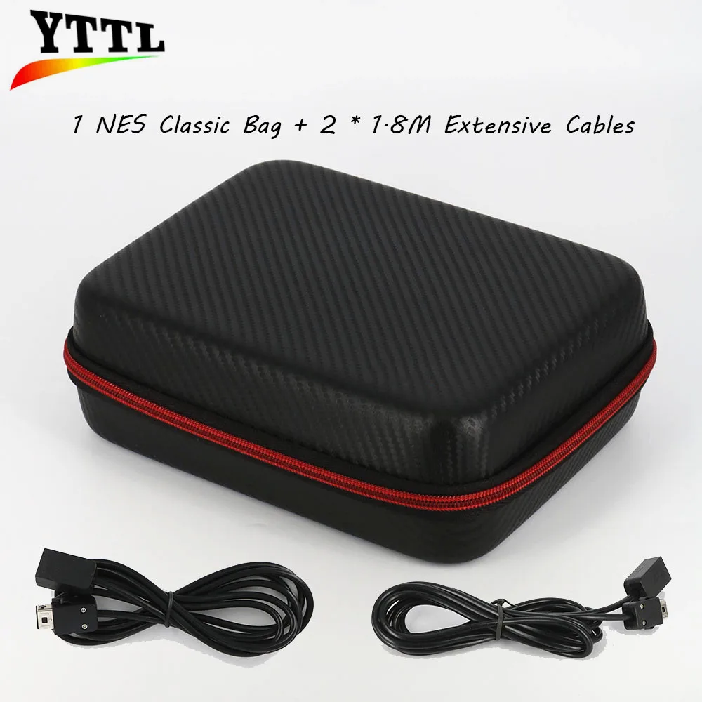 

Balck Hard Carrying Case Travel Storage Bag With 2x 1.8m Extension Cables For Nintend For NES Mini Classic Edition For Mini NES