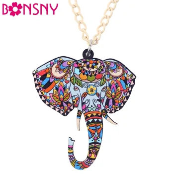 

Bonsny Acrylic Jungle Elephant Necklace Cartoon Pendant Chain Collar Choker Pendant Animal Fashion Jewelry For Women Girs New