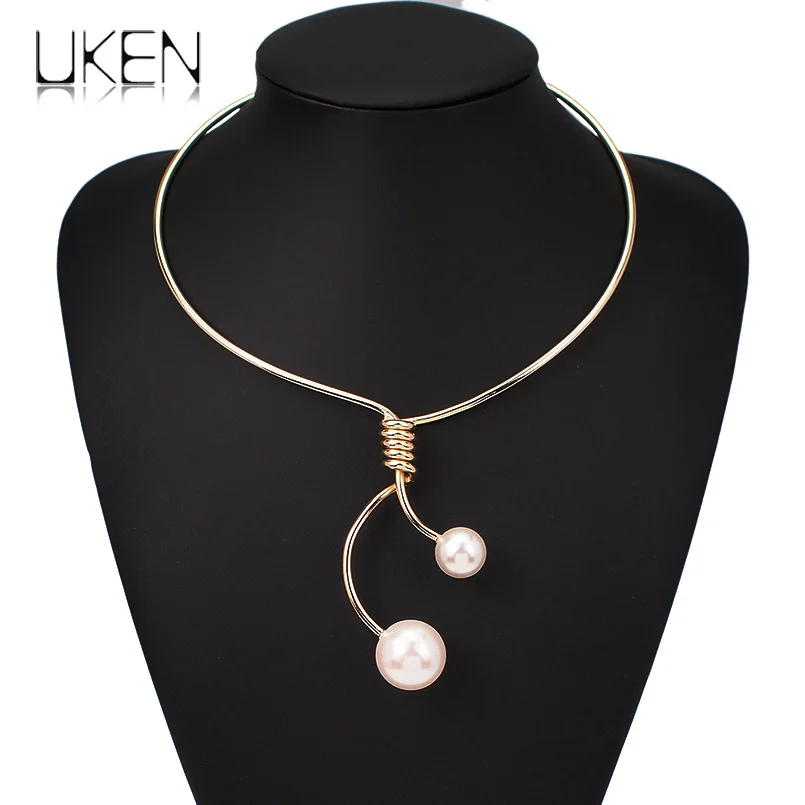 Imitation Pearl Torque Choker Necklace For Women Accessories Geometric