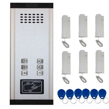 

New Arrival Audio Door Phone Intercom System 6-apartments Audio Doorbell,New Design Indoor Unit ID Card Unlock Function