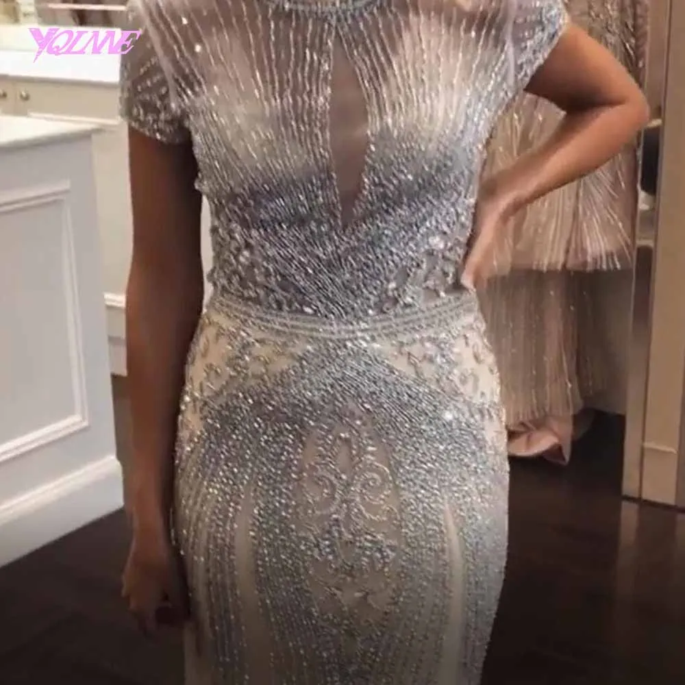 YQLNNE 2019 Luxury Rhinestones Nude Mermaid Evening Dress Long Evening Pageant Dresses Formal Gown robe de soiree YQLNNE 2019 Luxury Rhinestones Nude Mermaid Evening Dress Long Evening Pageant Dresses Formal Gown robe de soiree