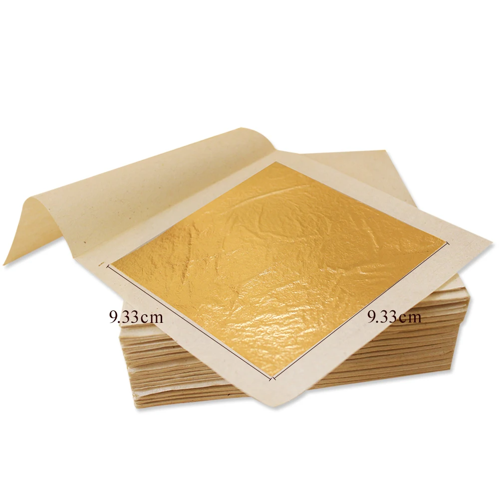 

100pcs 9.33x9.33cm 24K Genuine Edible Gold Leaf Sheets Food Decoration Coffee Tea Cake Pastry Ice-cream Chocolate 99.9% Gold