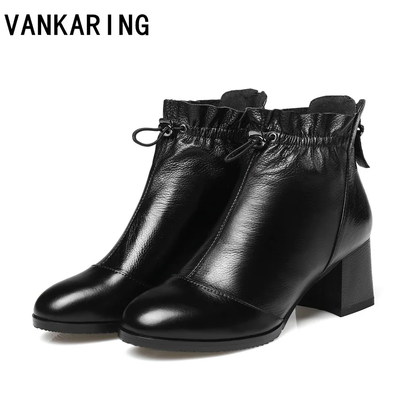 

VANKARING vintage style genuine leather women boots booties soft cow leather women's shoes high heel ankle boots zapatos mujer