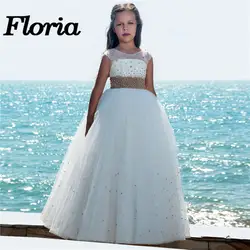 Роскошные бисером жемчуг каменный цветок девочки платья Vestidos deminha модная детская одежда Нарядные платья платье для первого причастия для