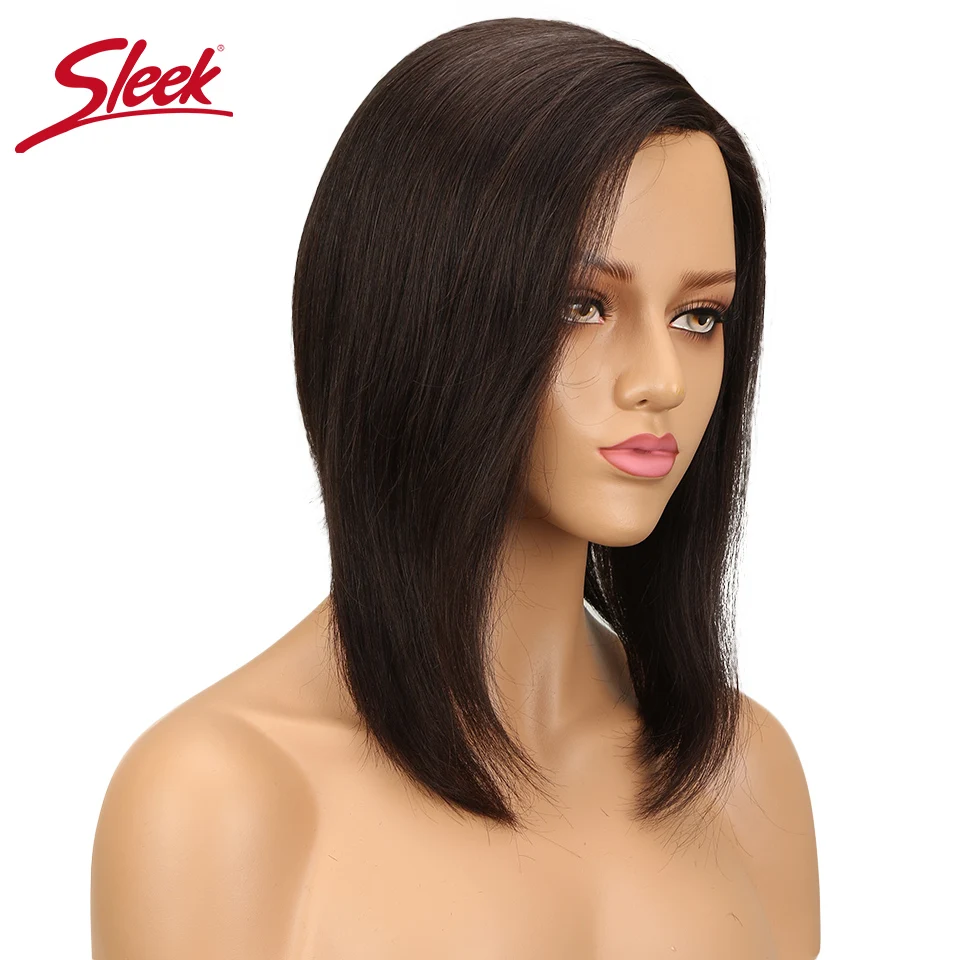 

Sleek Straight Short Wigs For Black Women 100% Human Hair Wigs Side Part Non Lace Brazilian Wig Remy Hair Color 2