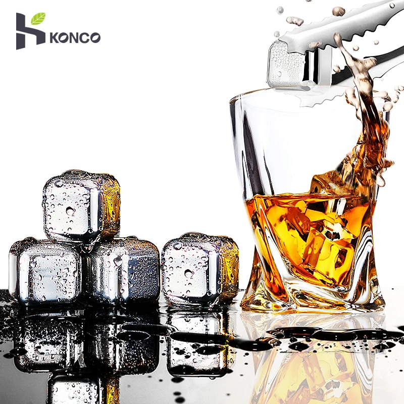 

Konco Stainless Steel Ice Cubes Ice Molds Reusable Chilling Stones for Whiskey Wine Drink Coffee Cooler Bar Accessories