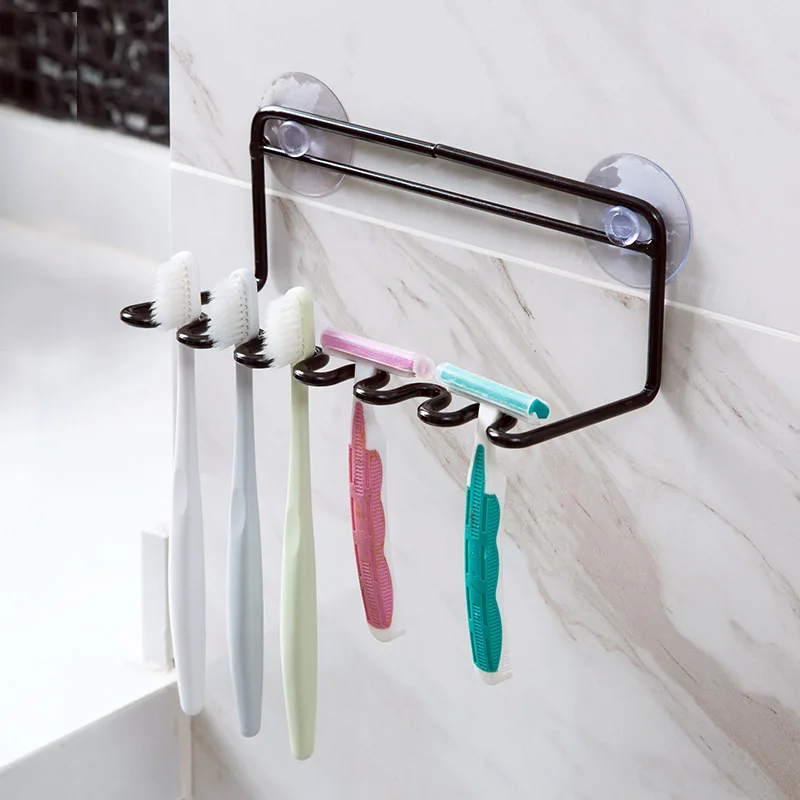 Meyjig Wrought Iron Suction Wall Toothbrush Holder Bathroom Wall Mounted Tool Rack Seamless Suction Cup Shelf Razor Storage Rack4