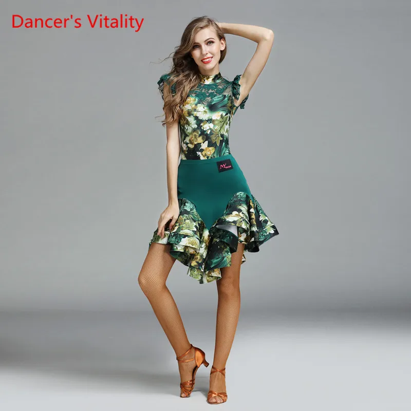 

Dancer's Vitality 2017 New Latin Dance Dress Short Sleeves Cupcake Dress For Salsa Samba Tango Latin Costume Competition Dress
