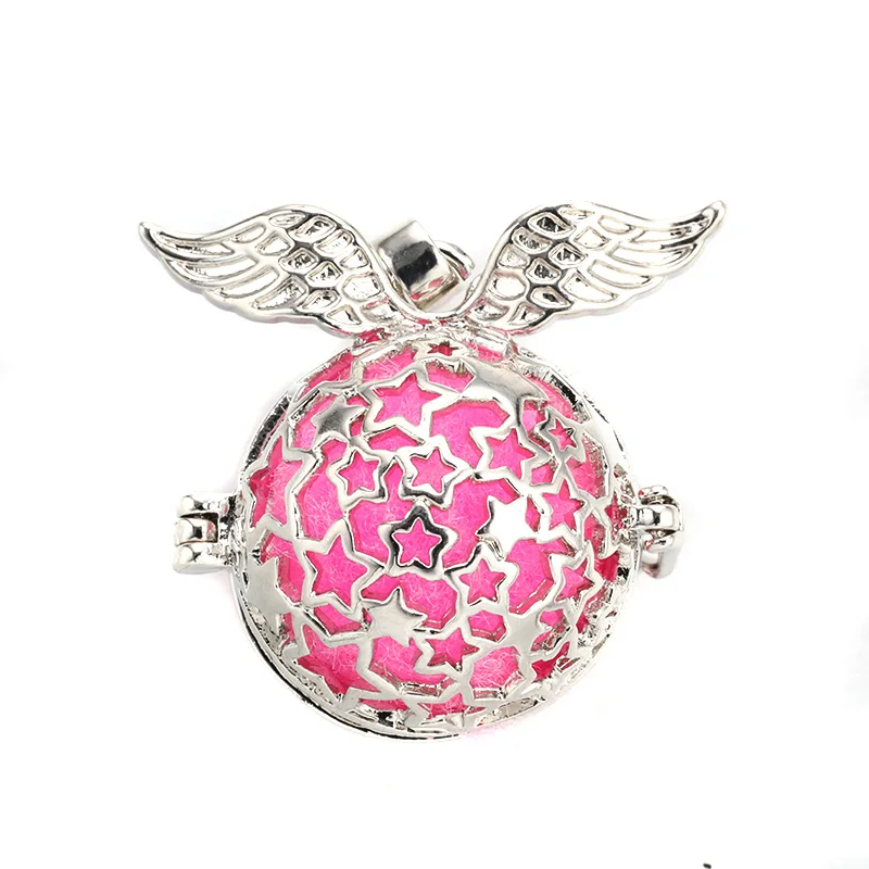 

MODKISR New Arrival 6pcs Hollow Cage Filigree Ball Box Essential Oil Diffuser Locket Pendants Angel Wings Jewelry Without Chain
